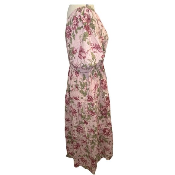 SHOW ME YOUR MUMU Deluca Pink Floral One Shoulder Linen Blend Tiered Dress Sz XL - Picture 3 of 9